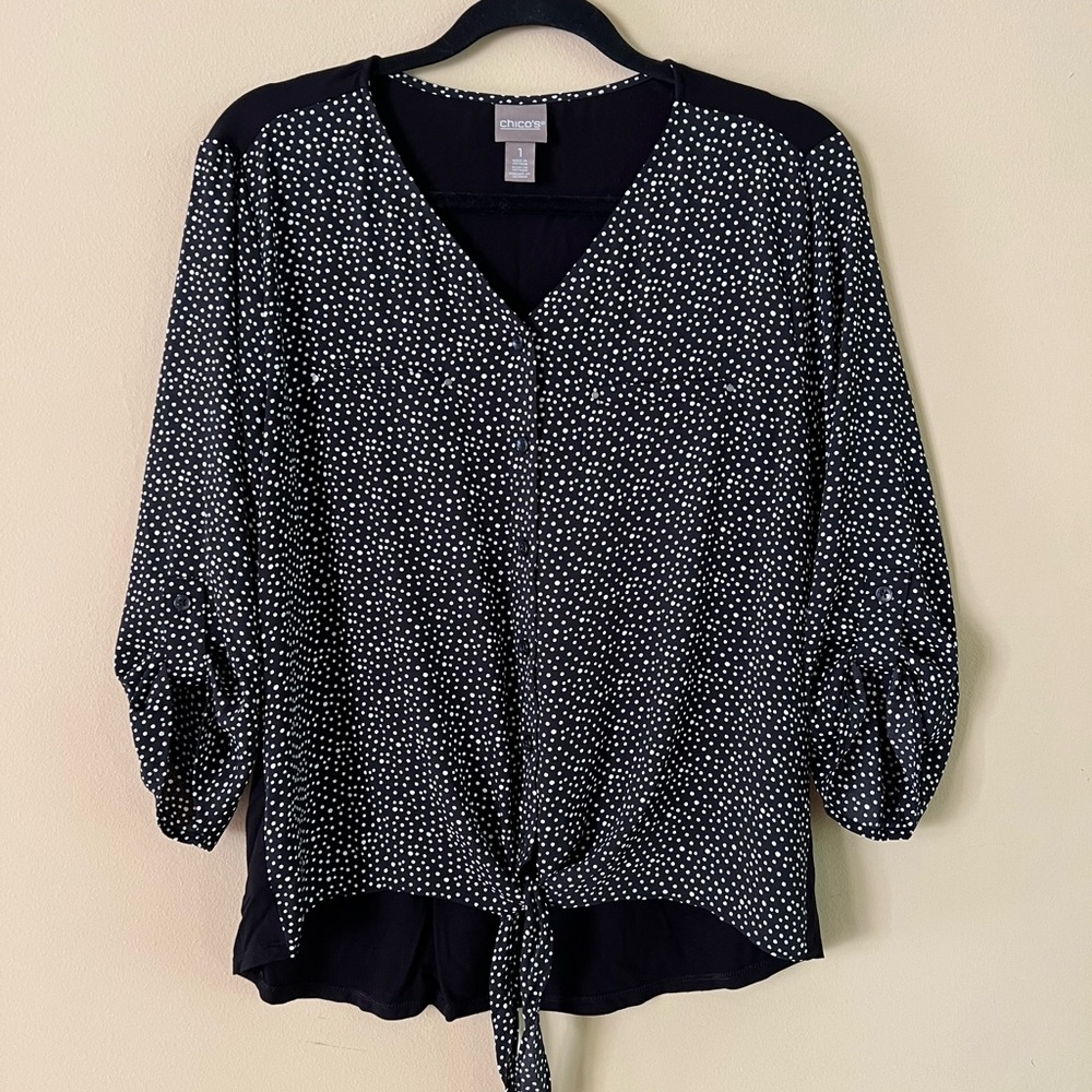 Chico’s Black / White Polka Dot Button Down Shirt